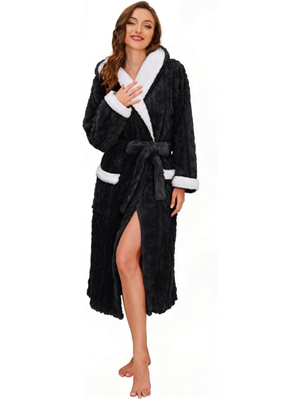 Cozy Long Hooded Fleece Robe for Women - Soft, Fluffy, Warm Bathrobe